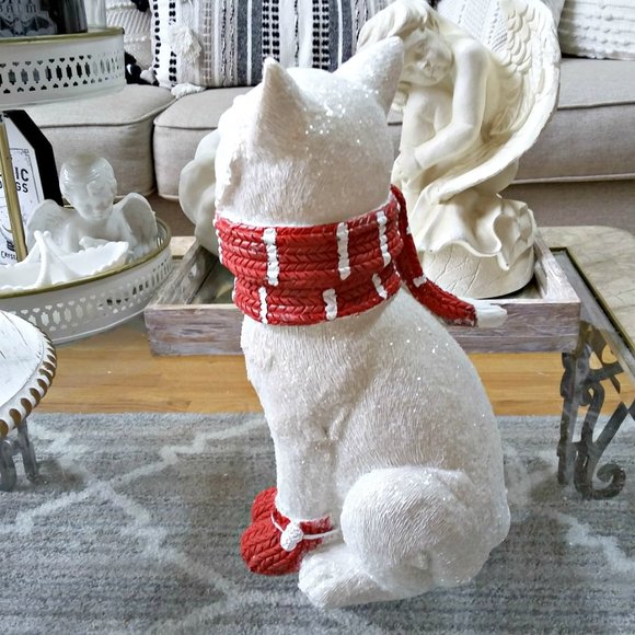 NEW! SHIMMERY Glitter WINTER CAT W/ SCARF DECOR STATUE - Picture 3 of 5